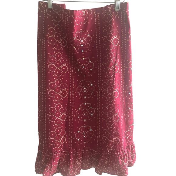 Boho Chic Burgundy Sequin Ruffle Hem Midi Skirt Plus Size 3X Festival Vacation - Picture 1 of 6